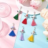 Angel Handmade Flower Printed Porcelain & Polycotton Tassel Pendant Decorations HJEW-JM03299-1