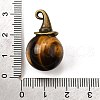 Natural Tiger Eye Round Pendants with Alloy Witch Hat G-D311-01AB-04-3