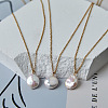 Summer Natural Freshwater Pearl Oval Safety Button Pendant Necklaces ZU8498-3
