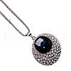 Flat Round Alloy Sapphire Rhinestone Pendant Necklaces for Women FS-WGA9C47-01-5