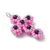 Glass Seed Beaded Cross Pendants PALLOY-MZ00642-04-3