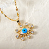 Bohemian Style Brass Enamel Deep Sky Blue Snowflake Eye Pendant Necklaces with Clear Cubic Zirconia BS2376-4