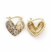 Cubic Zirconia Heart Thick Hoop Earrings EJEW-F304-01G-02-2