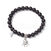 8mm Round Synthetic Black Stone & Transparent Glass Beaded Stretch Bracelet Sets BJEW-JB10471-3