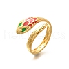 201 Stainless Steel Enamel Snake Open Cuff Ring for Women RJEW-A053-05G-01-3