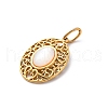 304 Stainless Steel Pave Natural Shell Hollow Oval Pendants STAS-I331-33G-2
