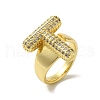 Letter Brass Micro Pave Clear Cubic Zirconia Open Cuff Ring for Women RJEW-N046-03T-G-1