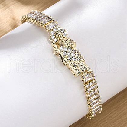 Brass Micro Pave Clear Cubic Zirconia Rectangle Link Chain Bracelets for Women BJEW-U044-01B-G-1