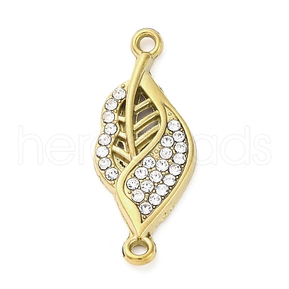 304 Stainless Steel Crystal Rhinestone Leaf Connector Charms STAS-V003-06G-1