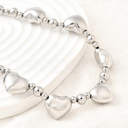 Brass Heart Bib Round Beaded Necklaces for Women NJEW-D314-09G-1