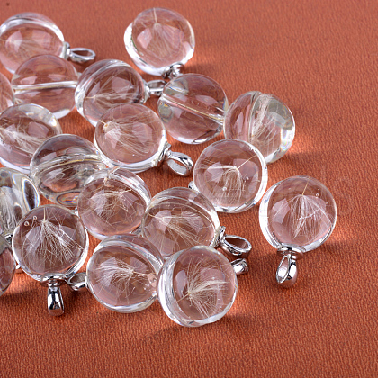 Round Alloy Glass Pendants GLAA-Q051-15mm-02P-1