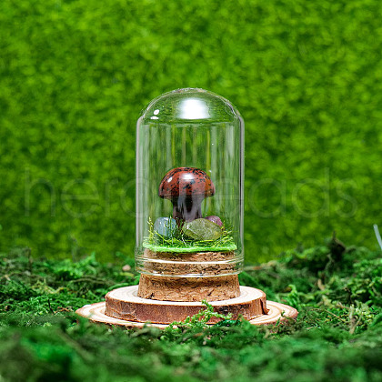Glass Dome Cover with Natural Mahogany Obsidian Mushroom Inside BOHO-PW0001-085F-1