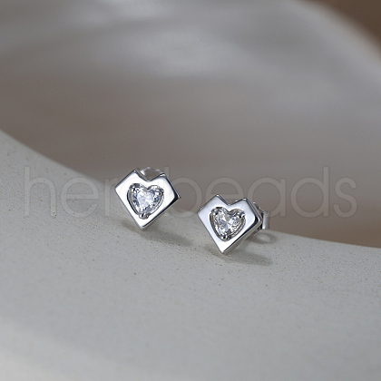 925 Sterling Silver Heart Stud Earrings EJEW-C146-04P-1