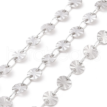Non-Tarnish 304 Stainless Steel Flat Round Link Chains CHS-A008-01P-B-1