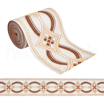 5M Ethnic Style Polyester Rhombus Jacquard Ribbon OCOR-WH0101-19A-1