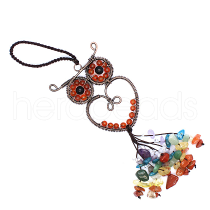 Carnelian Owl Pendant Decorations KEYC-PW0002-034F-1