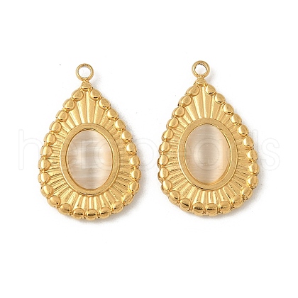 304 Stainless Steel Cat Eye Pendants STAS-V015-41G-1