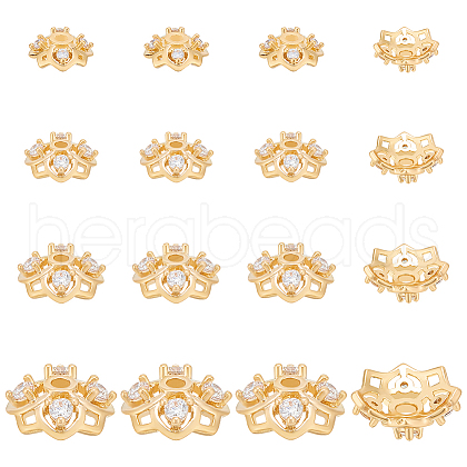 BENECREAT 16Pcs 4 Style Rack Plating Brass Cubic Zirconia Bead Caps KK-BC0013-52-1