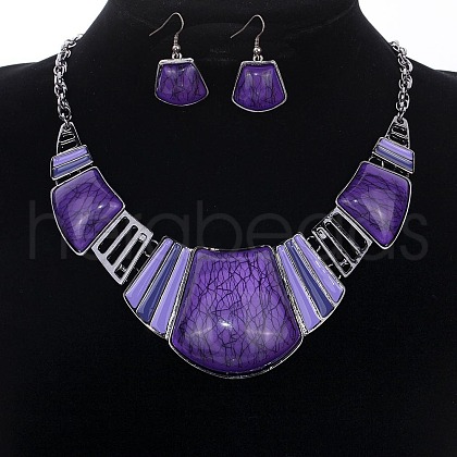 Trapezoid Alloy Resin Pendant Necklaces & Dangle Earrings Sets FS-WG8D8C4-03-1