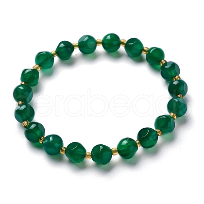 Faceted Natural Chrysoprase Stretch Beaded Bracelets BJEW-H543-A03-1