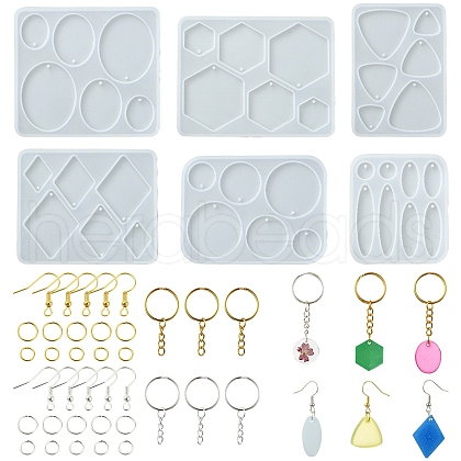 DIY Hexagon & Rhombus & Triangle & Oval Pendant Silicone Molds for DIY Earring Making DIY-YW0009-86-1