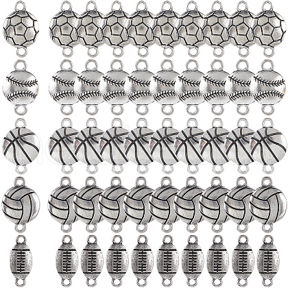 SUNNYCLUE 50Pcs 5 Styles Tibetan Style Sport Ball Alloy Connector Charms TIBE-SC0001-95-1