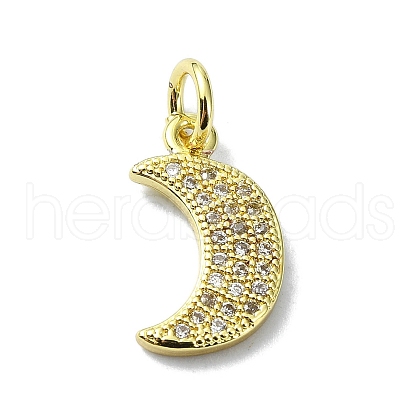 Moon Theme Brass Micro Pave Clear Cubic Zirconia Charms KK-H475-57G-04-1