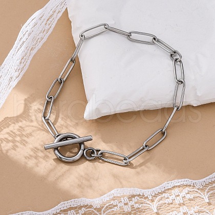 Tarnish Resistant 304 Stainless Steel Paperclip Chain Bracelets X-BJEW-JB04967-1