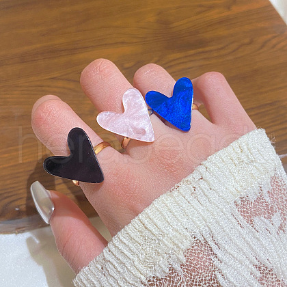 3Pcs Heart Brass with Acrylic Adjustable Finger Rings for Women FS-WG6A11D-05-1