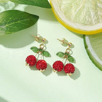 304 Stainless Steel Acrylic Cherry Dangle Stud Earrings EJEW-TA00635-1