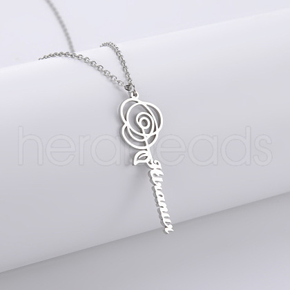 Rose with Word 304 Stainless Steel Pendant Necklaces for Women FS-WG05275-01-1
