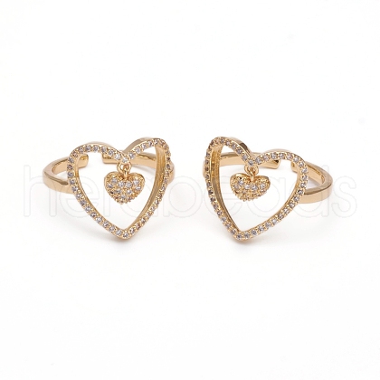 Adjustable Brass Micro Pave Clear Cubic Zirconia Cuff Rings RJEW-I065-09G-1