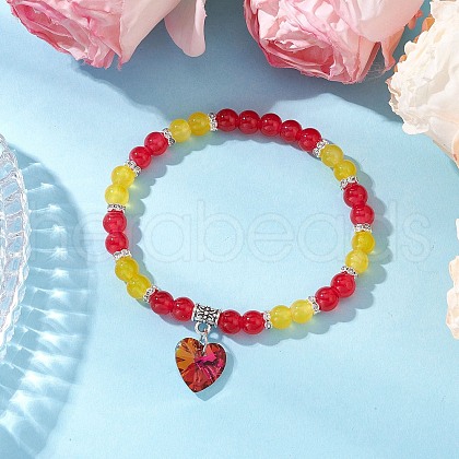 Baking Painted Imitation Jade Glass Round Beaded Charm Bracelets BJEW-JB11737-06-1