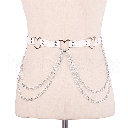 Heart Alloy Curb Chain with Imitation Leather Tassel Waist Chains FS-WGCEF59-02-1