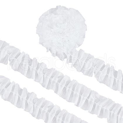 5 Yards Polyester Ruffled Trimming Lace Ribbon OCOR-WH0091-76C-1