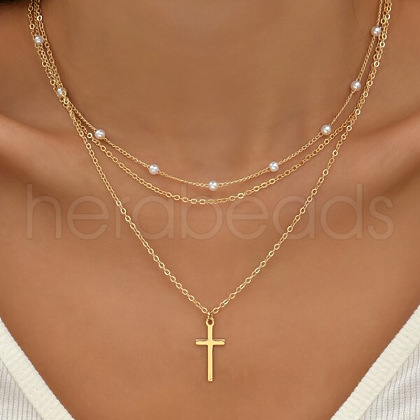 Alloy 3 Layer Necklaces for Women WG9523E-02-1