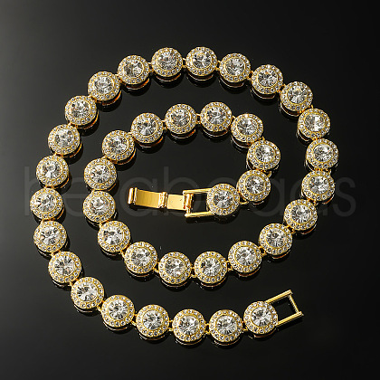 Hip-Hop Alloy Full Crystal Rhinestone Flat Round Tennis Necklaces for Men FS-WGB0AA6-03-1