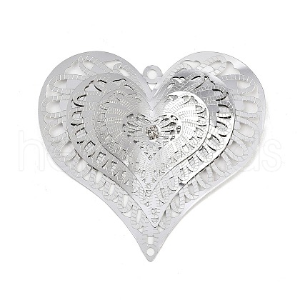 304 Stainless Steel Crystal Rhinestone 3D Heart Connector Charms STAS-H236-10P-1
