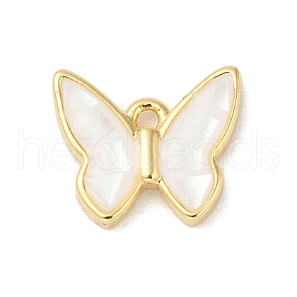 Rack Plating Brass & Shell Butterfly Charms with Epoxy Resin KK-K380-02G-01-1
