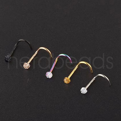 304 Stainless Steel Rhinestone Round Ball Fishtail Nose Rings WGE5A2F-12-1