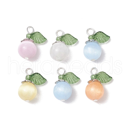 Natural Selenite(Dyed) Imitation Cat Eye Round Pendants PALLOY-TA00133-01-1