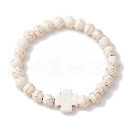 8mm Synthetic Magnesite Round Beaded Stretch Bracelets BJEW-JB10301-1