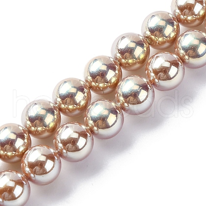 UV Plating Pearlized Glass Pearl Beads Strands GLAA-F128-01A-T15-1
