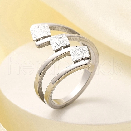 Textured Rhombus 304 Stainless Steel Finger Ring for Women RJEW-L126-09B-P-1
