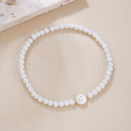 Plastic Pearl Round Beaded Stretch Bracelets for Women WGC81DB-03-1