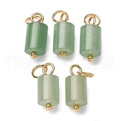 Natural Green Aventurine Column Charms with 304 Stainless Steel Jump Rings G-Q032-01F-1