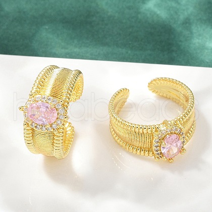 Brass Micro Pave Cubic Zirconia Open Cuff Rings for Women RJEW-U059-01G-01-1