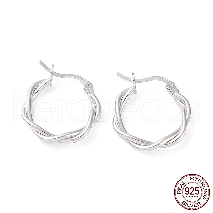 Rhodium Plated 925 Sterling Silver Hoop Earrings EJEW-K258-15C-P-1