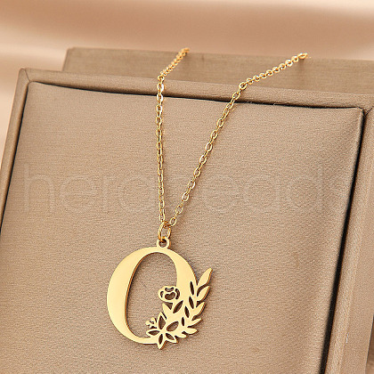 Flower Letter Stainless Steel Initial Pendant Necklaces for Women Men FS-WGF85E2-25-1