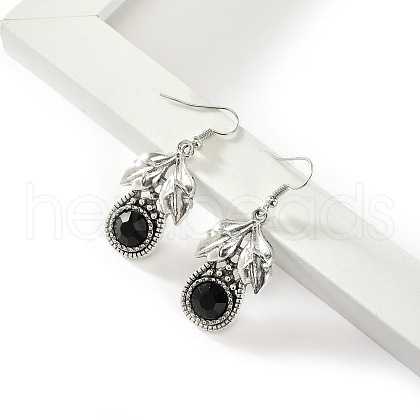 Leaf with Flat Round Alloy Rhinestone Dangle Earrings FS-WG8EEAF-02-1